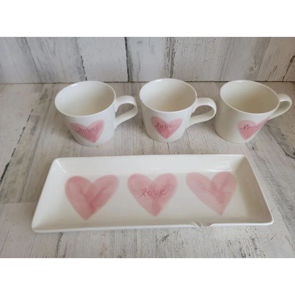 Pottery‎ Barn AS IS love heart tray Valentine mug set decor